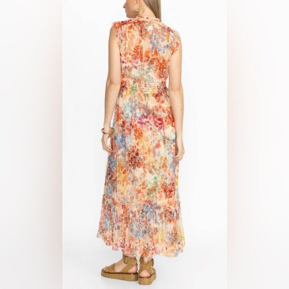 Johnny Was Biya Boho Mazzy Tie Multicolor Embroidered Long Dress Size L - Picture 2 of 11